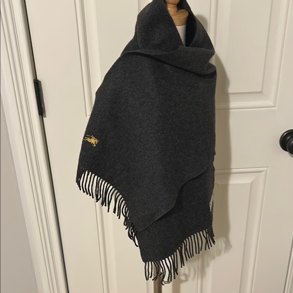 Burberry Accessories - Burberry’s cashmere gray scarf with haymarket embroidered logo.